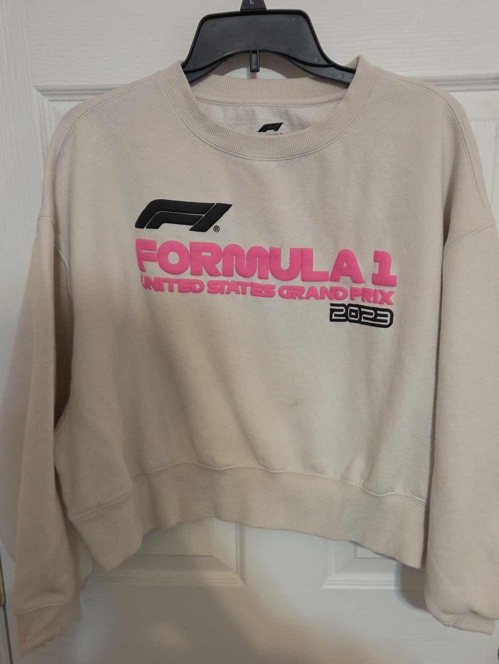 PacSun Formula 1 Crewneck Sweatshirt in Cream with Pink Logo